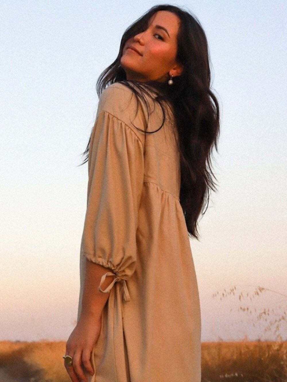 Harly Jae Raw Silk Mini Square Neck Babydoll Dress Sand Beige Natural Canada S/M